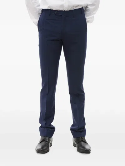 Corneliani Jacquard-woven Wool Trousers In 블루