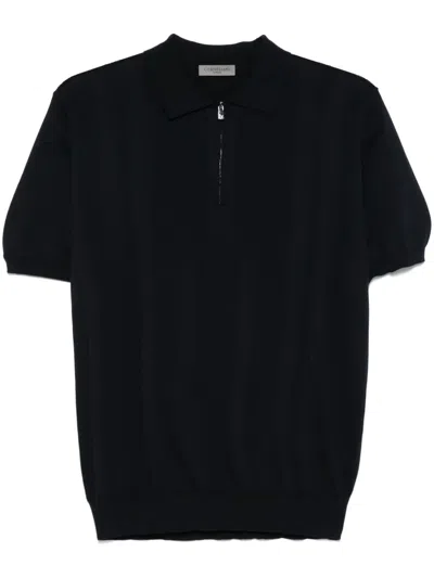 Corneliani Knitted Polo Shirt In Blue