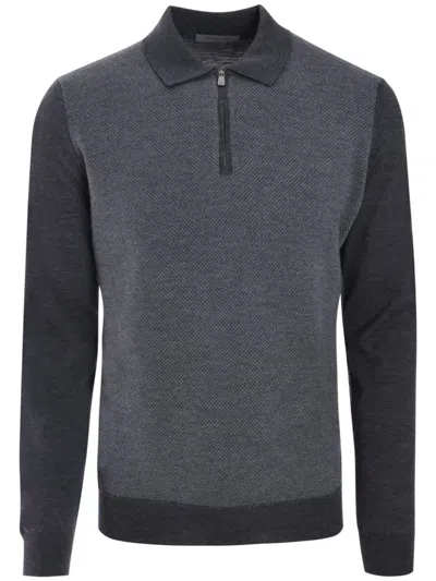 Corneliani Knitted Polo Shirt In Grey