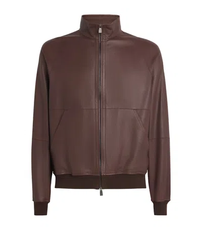 Corneliani Lambskin Bomber Jacket In Brown