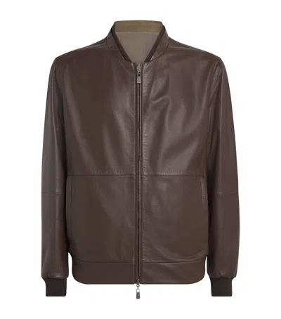 Corneliani Lambskin Bomber Jacket In Brown