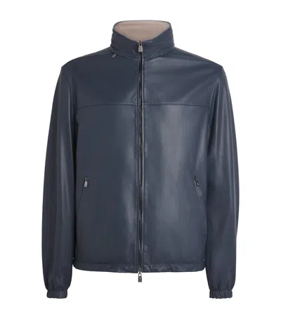 Corneliani Lambskin Reversible Jacket In Navy