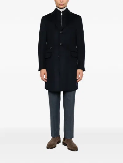 Corneliani Layered Notched-lapel Coat In Blue