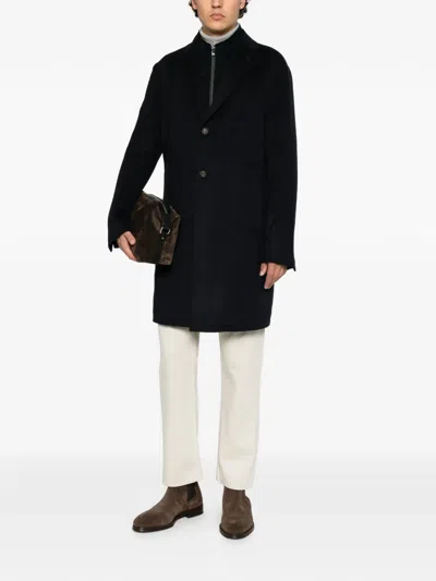 Corneliani Layered Single-breasted Coat In Blue