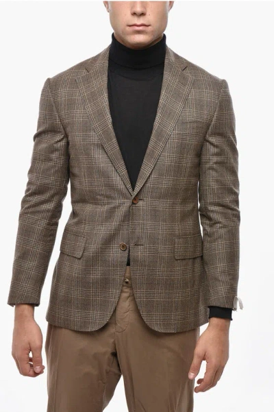 Corneliani Leader Soft Blazer With Tartan Check Pattern In Brown