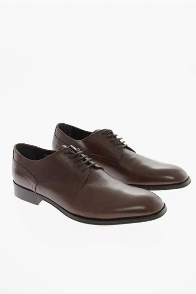 Corneliani Leather Derby Shoes With Leather Soles In Brown