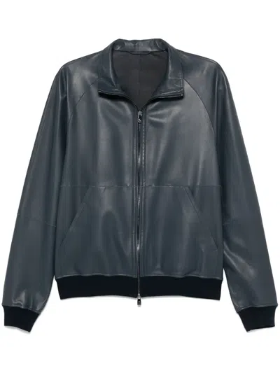 Corneliani Leather Jacket In 蓝色