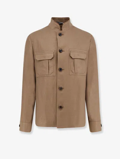 Corneliani Leather Jacket In Brown