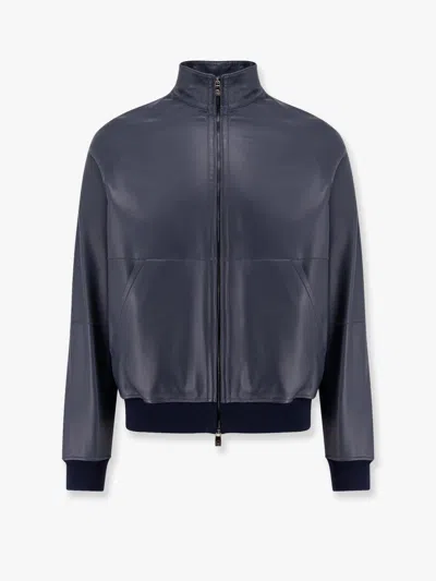 Corneliani Leather Jacket With Knitted Profiles