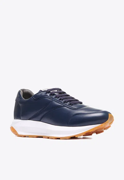 Corneliani Leather Padded Running Sneakers In Blue