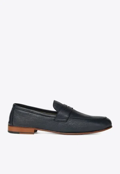 Corneliani Leather Penny Loafers In Blue