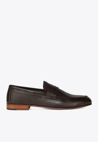 Corneliani Leather Penny Loafers In Brown