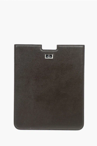 Corneliani Leather Tablet Holder With Logo In Black