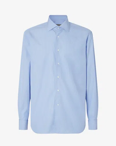 Corneliani Light Blue Cotton Poplin Shirt With White Stripes