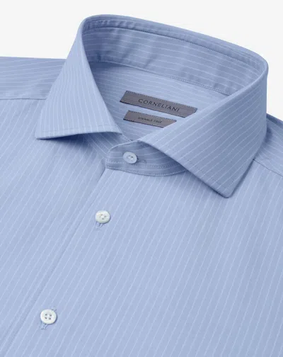 Corneliani Light Blue Cotton Twill Shirt With White Stripes