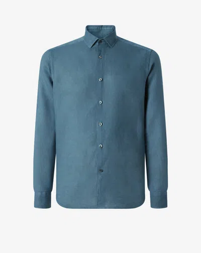 Corneliani Light Blue Pure Linen Shirt In Multi