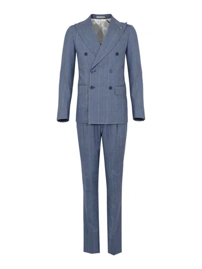 Corneliani Light Blue Striped Linen And Wool Blend Dress