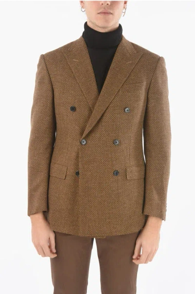Corneliani Lined Double-breasted Hopsack Blazer With Flap Pocket In Brown