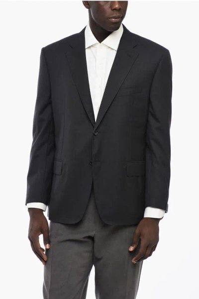 Corneliani Lined Single Breasted Mantua Wool Blazer With Flap Pockets In Grey