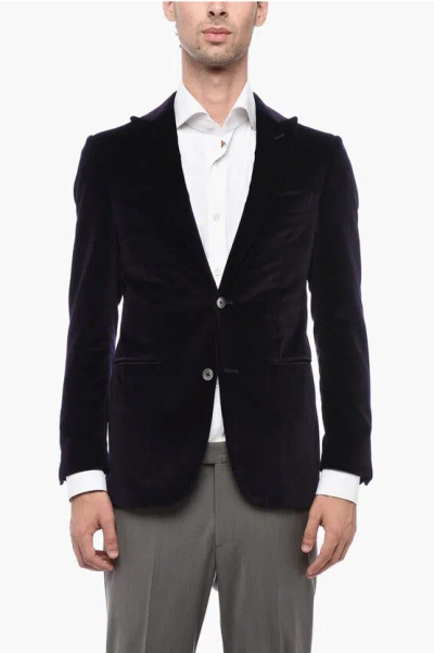 Corneliani Lined Single Breasted Velour Blazer With Jetted Pockets In Black