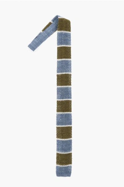 Corneliani Linen Blend Crochet Tie With Balanced Stripe Motif