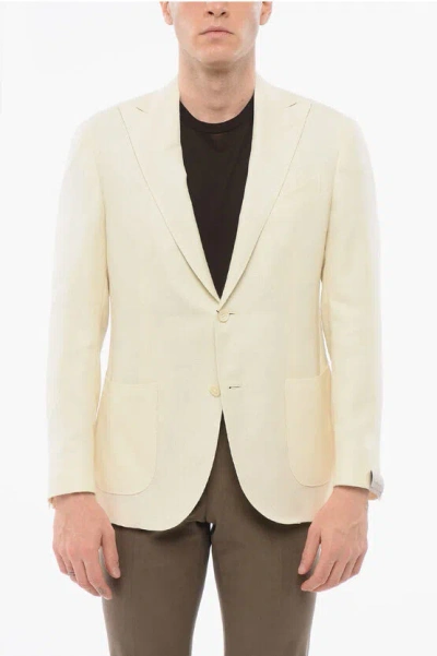 Corneliani Linen Blend Gate Single Breasted Blazer With Peak Lapel In Neutral
