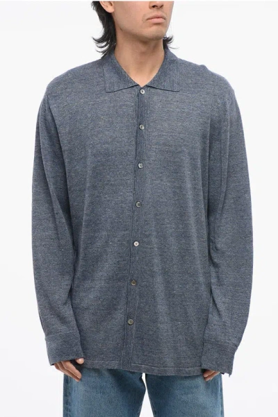 Corneliani Linen Cardigan With Polo Shirt Neck