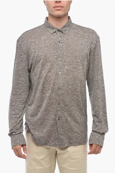 Corneliani Linen Long Sleeved Shirt In Gray