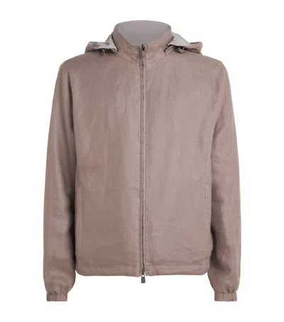 Corneliani Linen-nylon Reversible Jacket In Beige