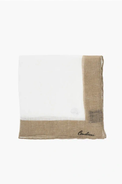 Corneliani Linen Pocket Square With Contrasting Edge In White