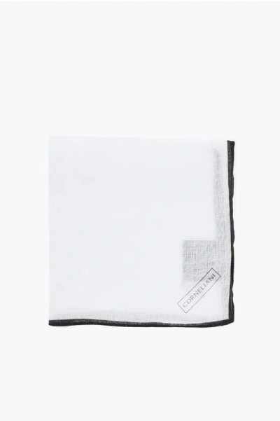 Corneliani Linen Pocket Square With Contrasting Edge In White