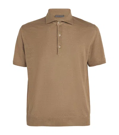 Corneliani Linen Polo Shirt In Brown