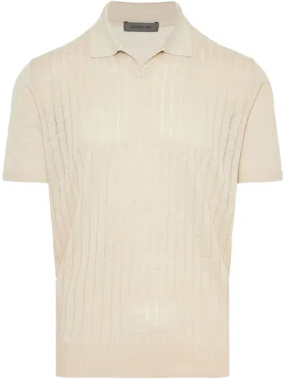 Corneliani Linen Polo Shirt In Neutrals