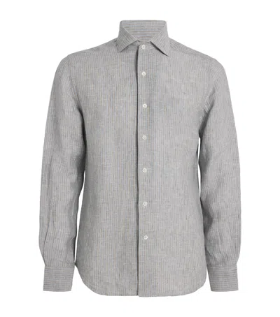 Corneliani Linen Stripe Shirt In Gray