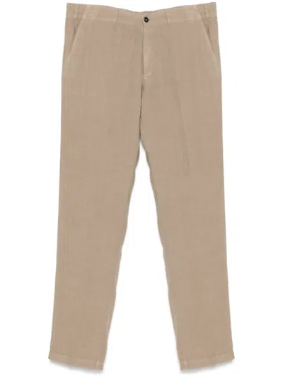 Corneliani Linen Tapered-leg Trousers In Brown