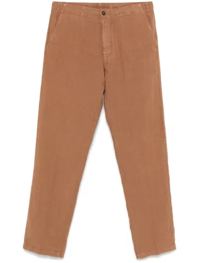 Corneliani Linen Trousers In 褐色