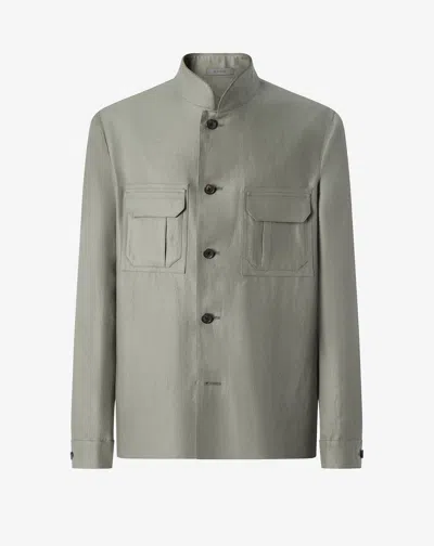 Corneliani Linen Twill Khaki Overshirt In Multi