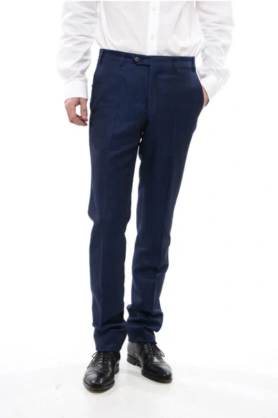 Corneliani Linen Wool And Silk-blended Leader Pants In Blue
