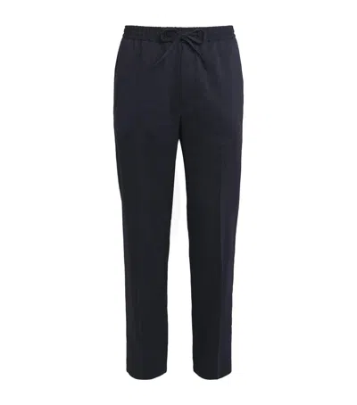 Corneliani Linen-virgin Wool-mohair Drawstring Trousers In Blue