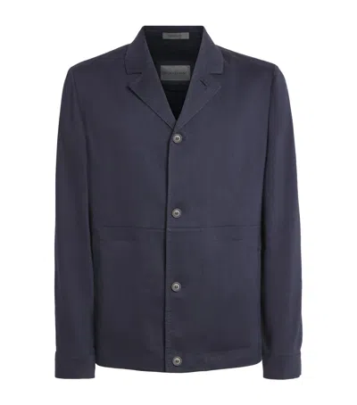 Corneliani Linen-wool Overshirt In Navy