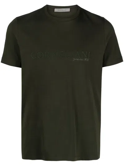 Corneliani Logo-embroidered Cotton T-shirt In Green