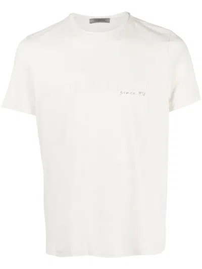 Corneliani Logo-embroidered Crew-neck T-shirt In Nude