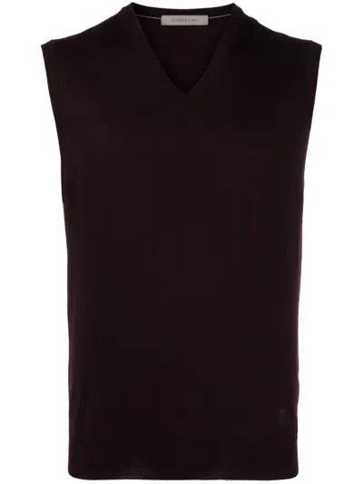 Corneliani Logo-embroidered Fine-knit Vest In Purple