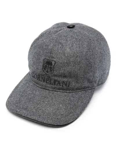 Corneliani Logo-embroidered Virgin Wool Cap In Grey