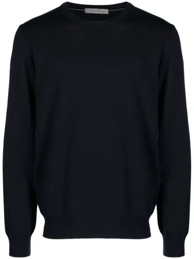 Corneliani Logo-embroidered Virgin Wool Jumper In Blue