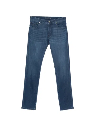 Corneliani Logo Patch Denim Jeans In Blue