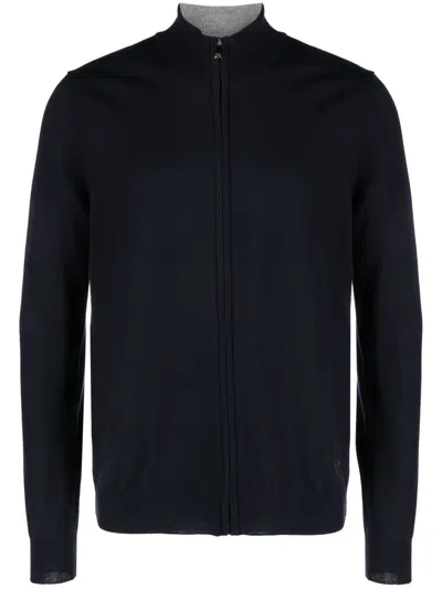 Corneliani Logo-patch Zip-up Cardigan In Blue