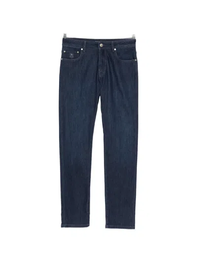 Corneliani Logo-embroidered Jeans In Blue