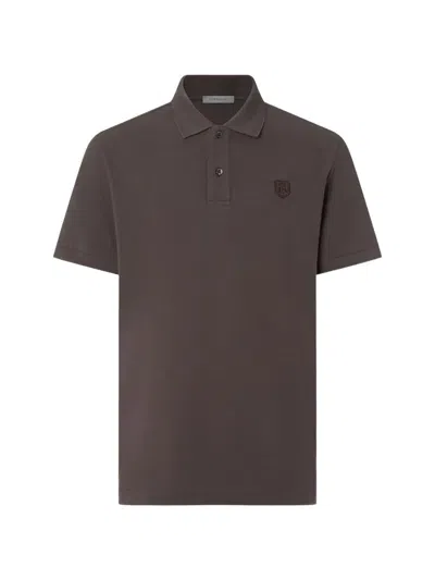 Corneliani Logo-patch Piqué Polo Shirt In Brown