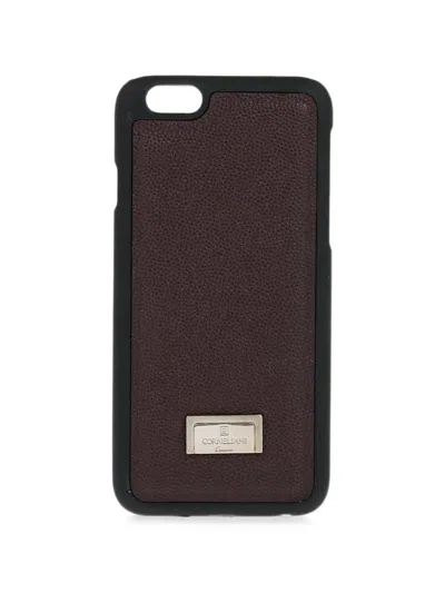 Corneliani Logo-plaque Pebbled-leather Iphone 6 Plus Cover In Brown
